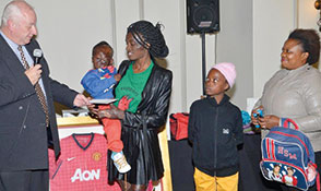 Left to right:  Dave Dodge, Rien ne dit Kasongo (age 2&#189;), Loide Ndemueda (19), Mellisa Mutetwa (10) and Jemina Masiteng.